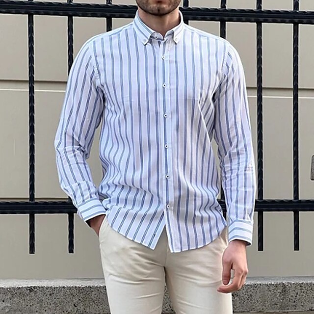 Mens Clothing Mens Shirts | Mens Shirt Striped Turndown Street Casual Button-Down Long Sleeve Tops Business Casual Fashion Breat