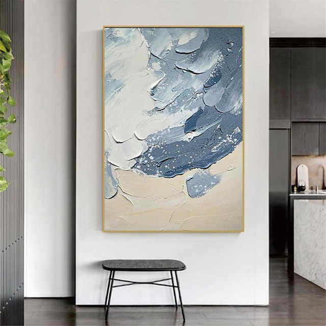 Handmade Hand Painted Oil Painting Wall Art Modern Abstract Blue Canvas ...