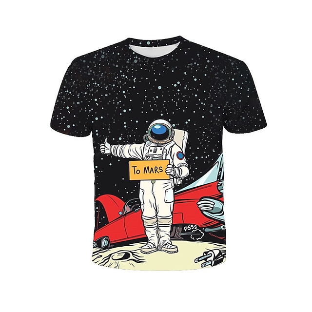 Baby & Kids Boys Clothing | Kids Boys T shirt Short Sleeve 3D Print Astronaut Crewneck Black Children Tops Spring Summer Active 