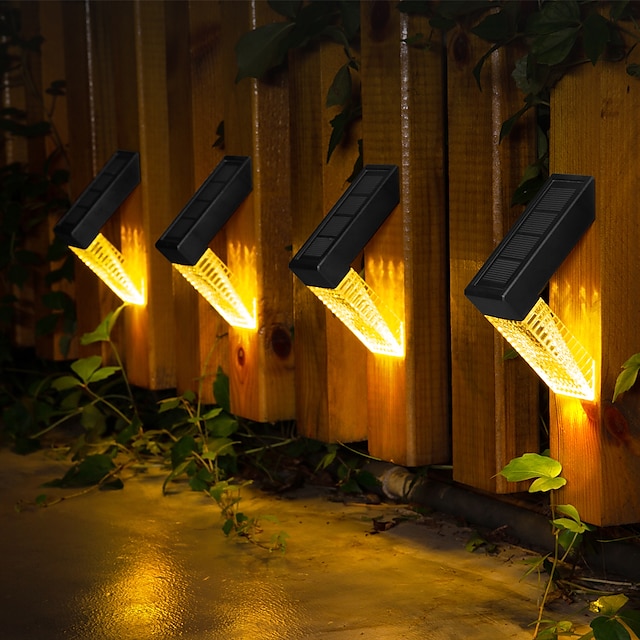  2 pçs luzes de cerca solar ao ar livre luz de escada ip65 à prova d'água luz de deck 2 modos de iluminação deck de cerca de jardim decoração de passarela de quintal