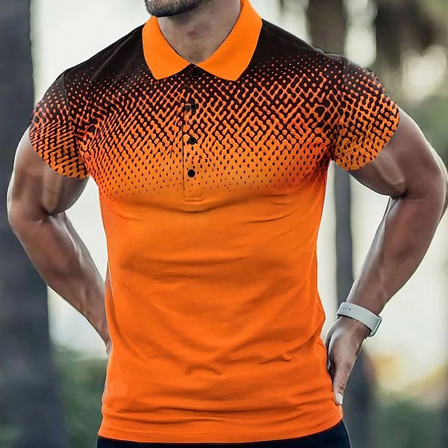 Men's Polo Shirt Golf Shirt Argyle Turndown Orange 3D Print Street ...