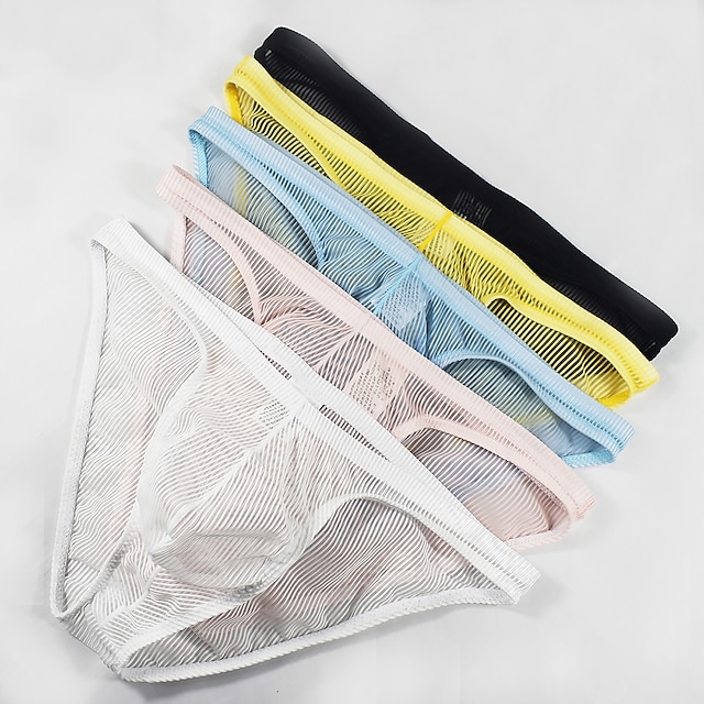  Men's 1pack Sexy Panties Briefs Basic Polyester Pure Color Low Waist Plus Size Light Blue Black