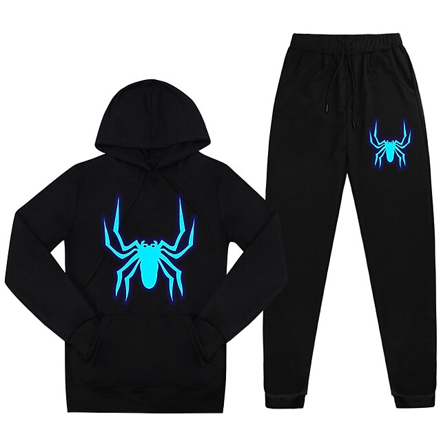 Baby & Kids Boys Clothing | Kids Boys Pants Set Hoodie Set Clothing Set 5 Pieces Long Sleeve Black Graphic Spider Animal Print C