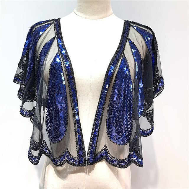 Châle Années 1920 à Paillettes Perlées Noir - Cape Soirée Vintage Pour Robe De Soirée Et Mariage