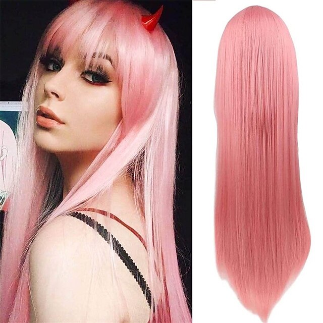 Beauty & Hair Wigs & Hair Pieces | Charming Girls Long Silver White Straight Wig Middle Part Hair Anime Cosplay Halloween Party 