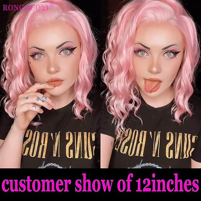 Beauty & Hair Wigs & Hair Pieces | Synthetic Lace Wig Curly Style 12-16 inch Pink Pixie Cut 13*2.5 lace front Wig Womens Wig Lig