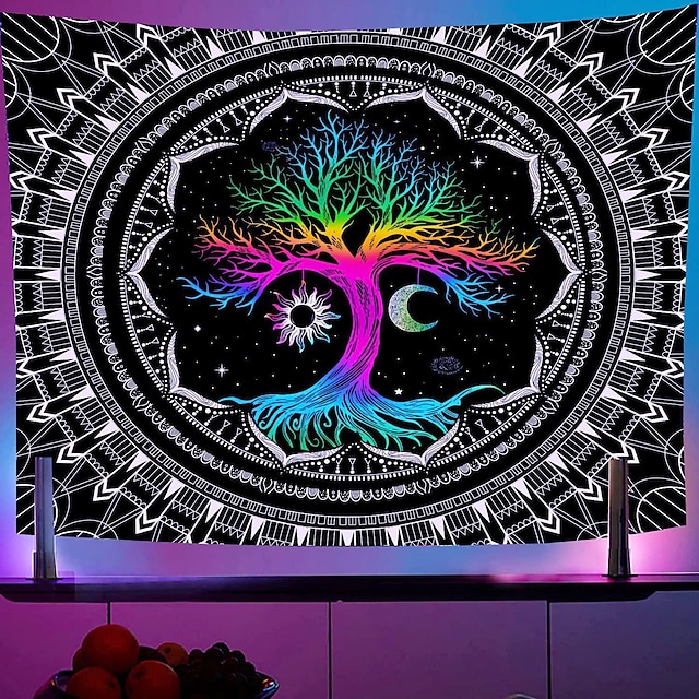 Home & Garden Home Decor | Blacklight UV Reactive The Underwater World Tapestry Fluorescence Psychedelic Mushroom Tapestry Black