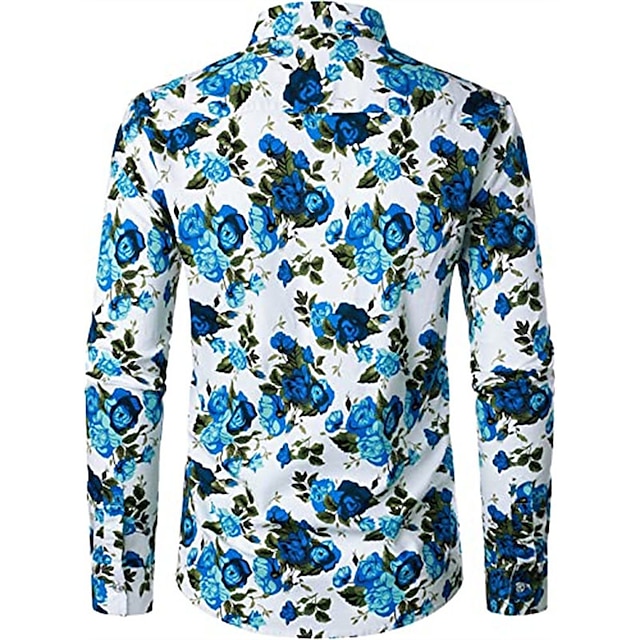 Mens Clothing Mens Shirts | Mens Shirt Floral Turndown Party Daily Button-Down Long Sleeve Tops Casual Fashion Comfortable White