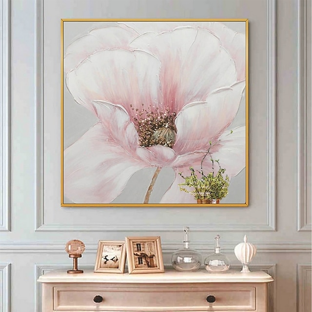 håndlavet håndmalet oliemaleri vægkunst pink blomst rosenbusk boligdekoration indretning rullet lærred uden ramme ustrakt