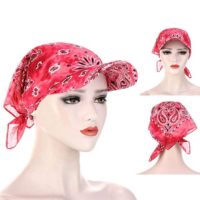 Women Bandana Scarf Cap Sunscreen Hedging Cap Printed Brim Baseball Cap Colorful Sunshade Hooded Scarf Headpiece Headscarf Baseball Hat 14
