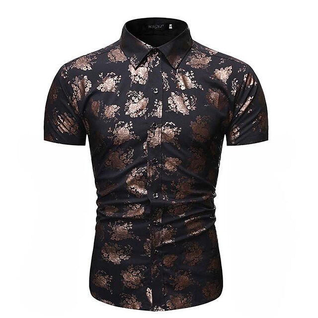 Mens Clothing Mens Shirts | Mens Shirt Graphic Patterned Turndown Street Casual Button-Down Bronzing Short Sleeve Tops Business 