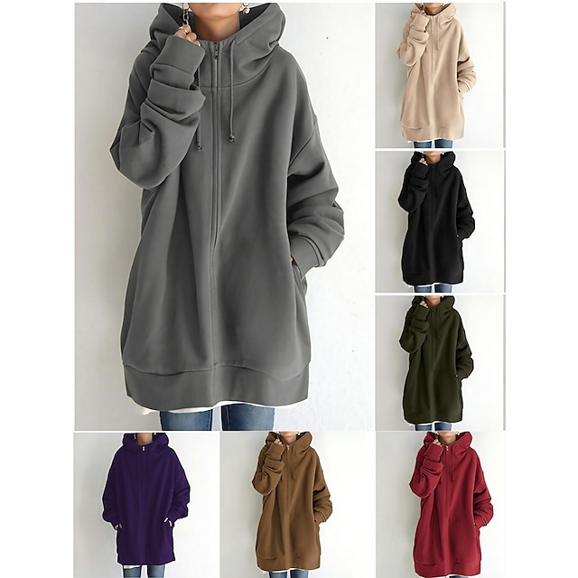  Women's Hoodie Full Zip Hoodie Solid Color Sport Athleisure Shirt Long Sleeve Breathable Soft Comfortable Everyday Use Street Casual Athleisure Daily Outdoor / Winter