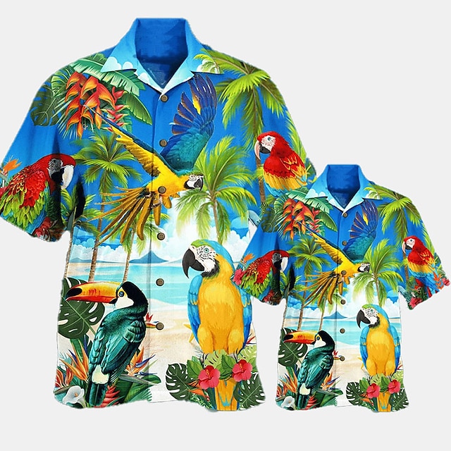  Dad and Son Shirt Tops Animal Coconut Tree Street Print Blue Short Sleeve Mommy And Me Outfits 3D Print Active Matching Outfits