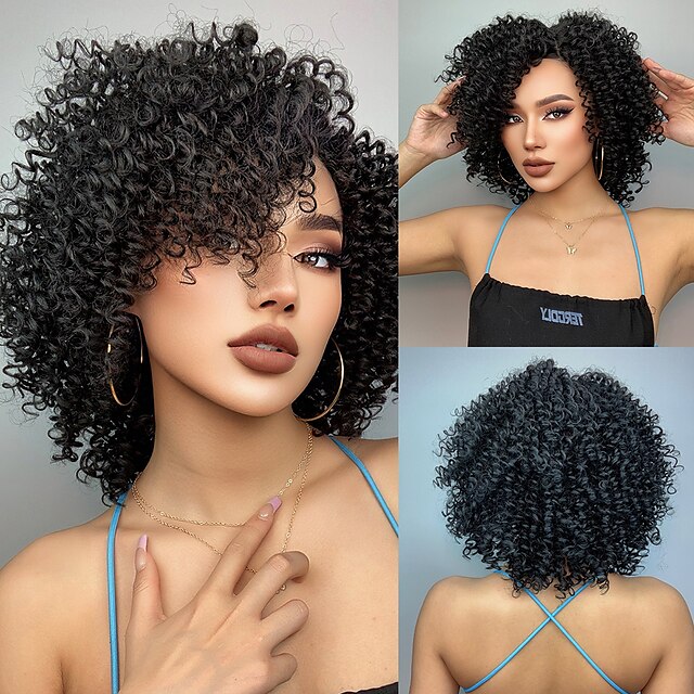  Synthetic Lace Wig Curly Style 16 inch Brown Middle Part 13x1 Lace Front Wig Women's Wig Black