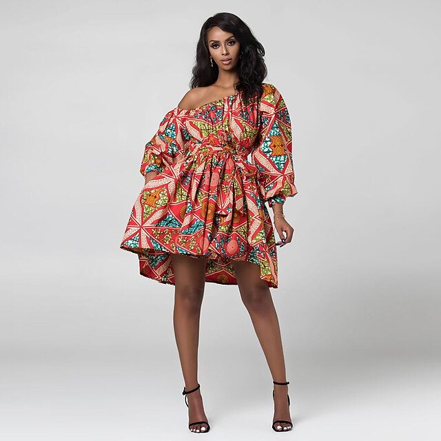 Toys & Hobbies Cosplay & Costumes | Main Actress Adults Womens African Print Kitenge Off Shoulder Boho Dress Modern African Outf