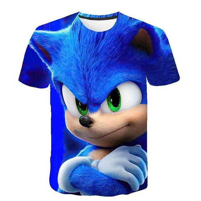 Baby & Kids Boys Clothing | Kids Boys T shirt Sonic Short Sleeve 3D Print Cartoon Crewneck Blue Children Tops Spring Summer Acti