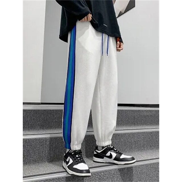 Mens Clothing Mens Bottoms | Mens Casual Chinos Side Stripe Full Length Pants Casual Daily Inelastic Lines / Waves Mid Waist Whi