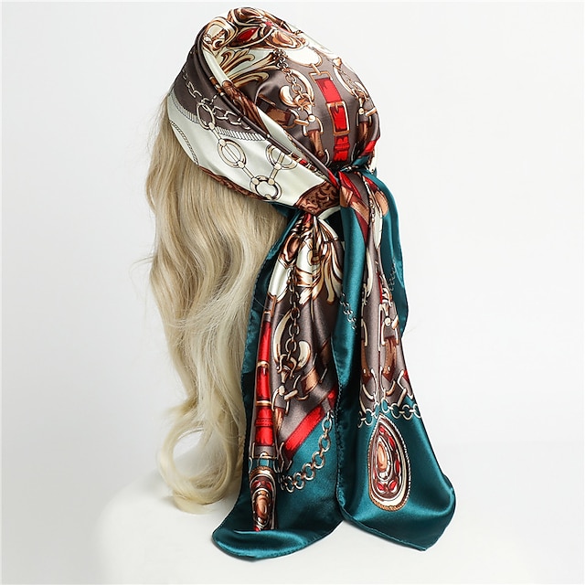  1 buc 90*90 cm eșarfe imprimate cu lanț de modă femei șal satin hijab femei bandana pătrat femei foulard wrap pareo pânză de cap
