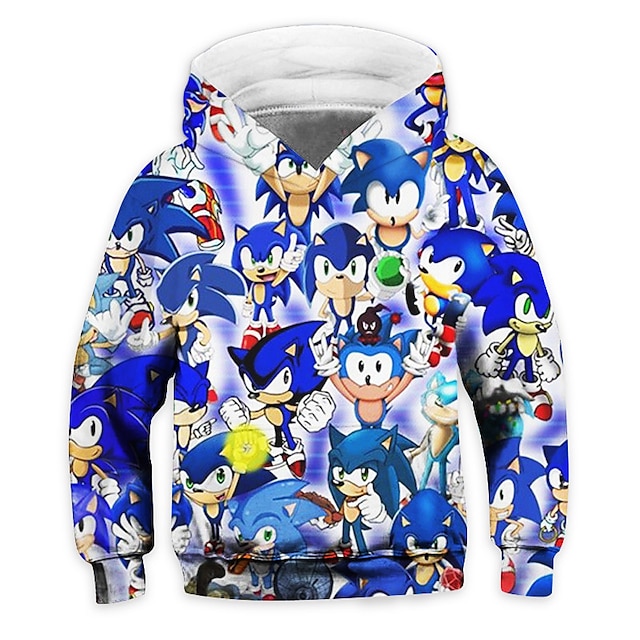 Baby & Kids Boys Clothing | Kids Boys Hoodie Sonic Long Sleeve 3D Print Cartoon Pocket Blue Children Tops Fall Spring Active Fas