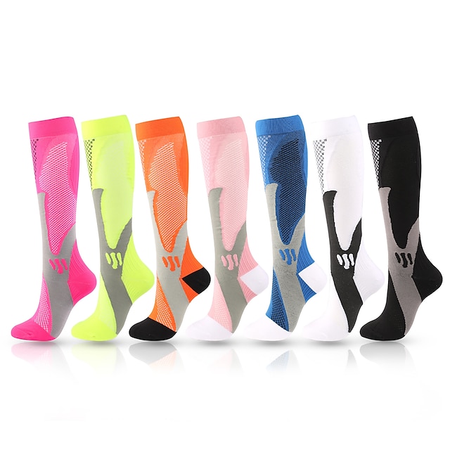  Men's Socks Compression Socks Cycling Socks Outdoor Exercise Bike / Cycling Breathable Soft Sweat wicking 1 Pair Graphic Stripes Nylon Black White Rosy Pink S L-XL XXL / Stretchy