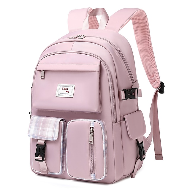  Men's Women's School Bag Bookbag Commuter Backpack School Traveling Solid Color Oxford Cloth Adjustable Large Capacity Waterproof Buttons Zipper Black Pink Purple