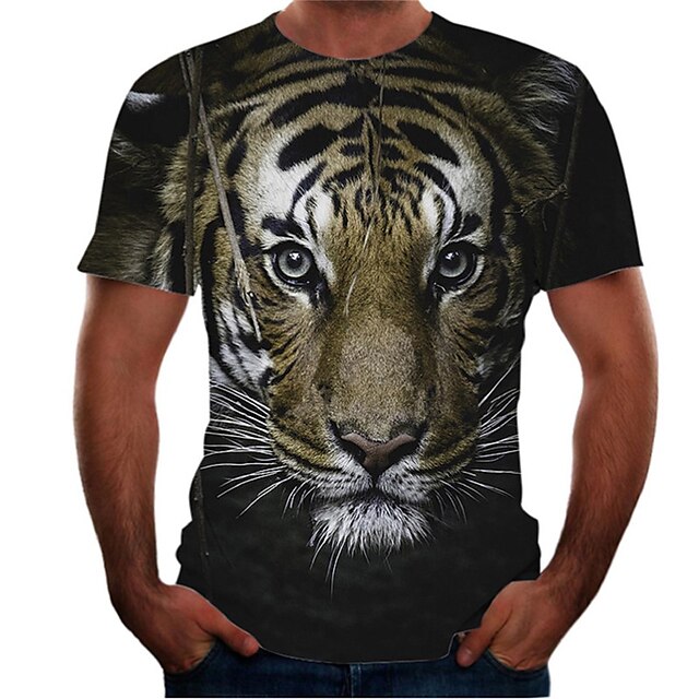 Mens Clothing Mens Tees & Tank Tops | Mens Unisex T shirt Tee 3D Print Graphic Prints Tiger Animal Crew Neck Street Daily Print 