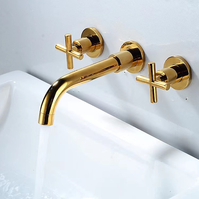 Wall Mount Bathroom Sink Mixer Faucet, Washroom Basin Brushed Gold ...