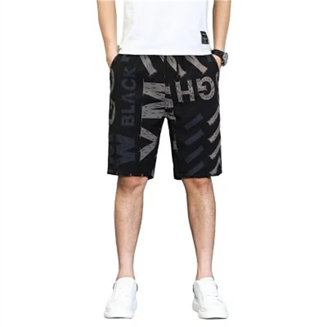 Mens Clothing Mens Bottoms | Mens Casual Shorts Print Knee Length Pants Casual Daily Inelastic Letter Mid Waist Black M L XL XXL