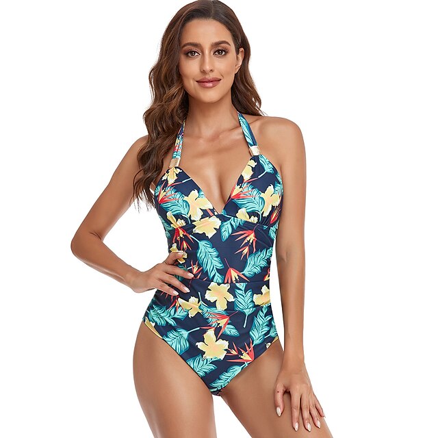 Sports & Outdoors Surfing, Diving & Snorkeling | Womens One Piece Swimsuit Backless Halter Bodysuit Bathing Suit Floral Swimwear