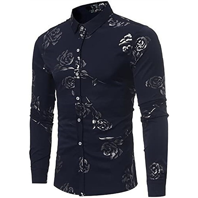 Mens Clothing Mens Shirts | Mens Shirt Floral Turndown Party Daily Button-Down Long Sleeve Tops Casual Fashion Comfortable White