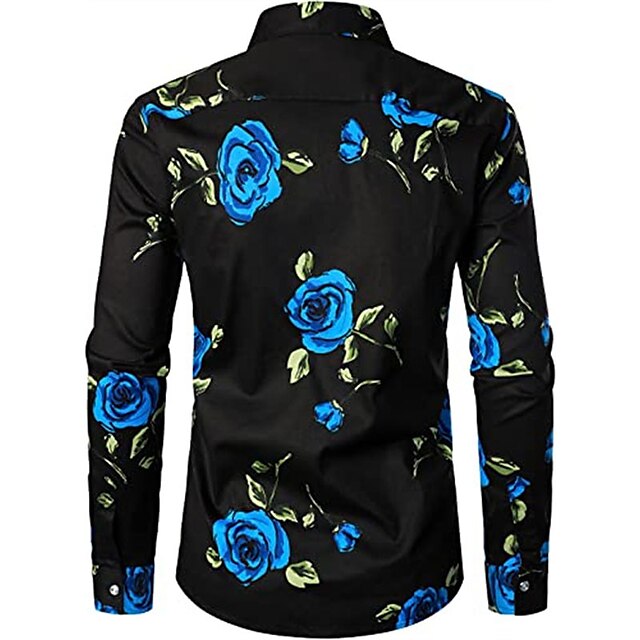 Mens Clothing Mens Shirts | Mens Shirt Floral Turndown Party Daily Button-Down Long Sleeve Tops Casual Fashion Comfortable White