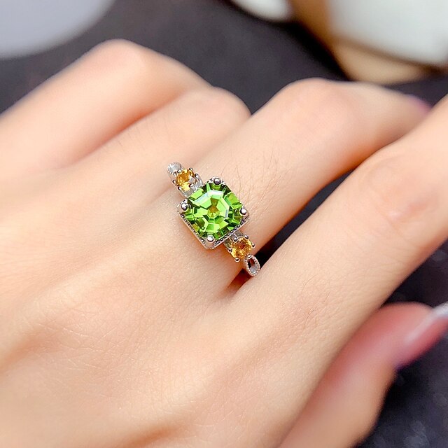 Shoes & Bags Fashion Accessories | LUCKY DOLL 2 Carat Princess Diamond Imitation Olive Green Zircon Opening Ring LKMSR348 - ZO44