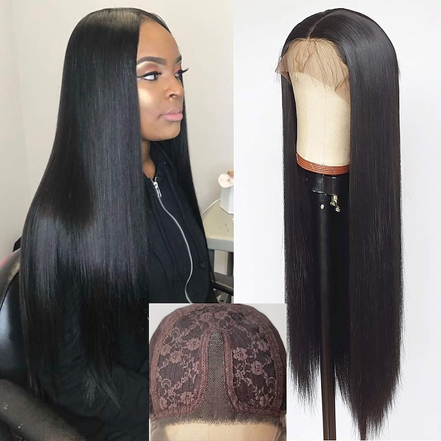 Beauty & Hair Wigs & Hair Pieces | Synthetic Lace Wig kinky Straight Style 14-24 inch Black Middle Part 13*2.5 lace front Wig Al