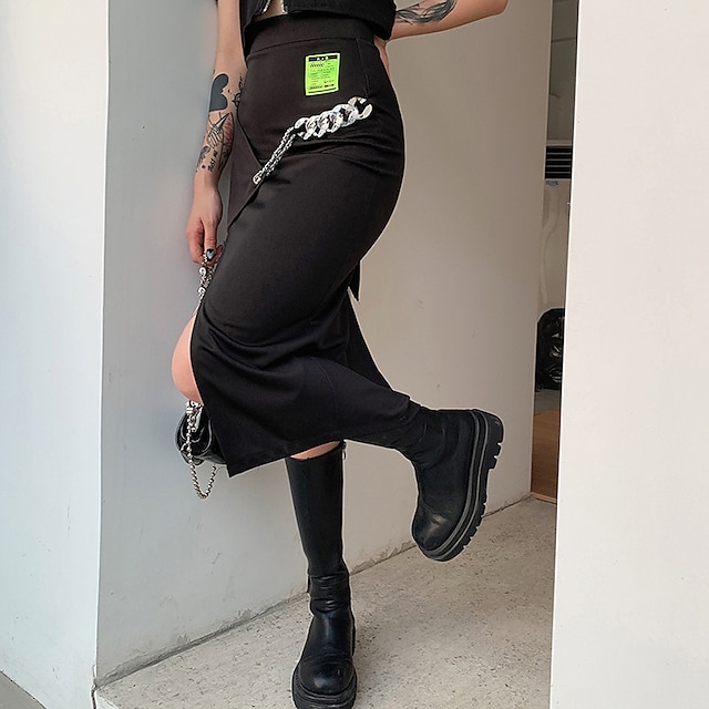 Womens Clothing Womens Bottoms | Womens Fashion Cargo Skirts Casual / Daily Weekend Solid Colored Split Black S M L / Asymmetric