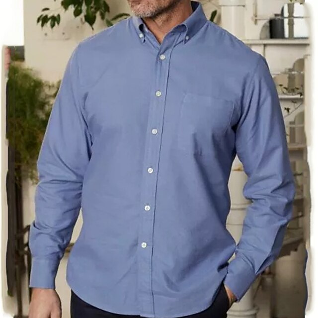 Mens Clothing Mens Shirts | Mens Dress Shirt Solid Color Turndown Wedding Daily Button-Down Long Sleeve Tops Business Formal Bre