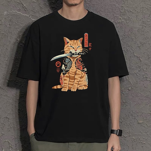 Toys & Hobbies Cosplay & Costumes | Inspired by Ukiyo The Floating World Cat Samurai T-shirt Anime 100% Polyester Anime Harajuku