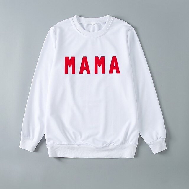 Baby & Kids Matching Outfits | Mommy and Me Sweatshirt Letter Street Print White Black Gray Long Sleeve Active Matching Outfits 