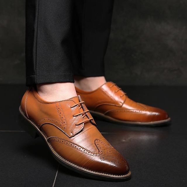  Men's Oxfords Derby Shoes Formal Shoes Brogue Dress Shoes Business Wedding Party & Evening Leather Lace-up Black Yellow Blue Spring Fall Winter