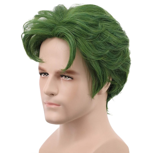  peluca cosplay rizada verde corta de los hombres para las pelucas del pelo del partido s peluca de halloween