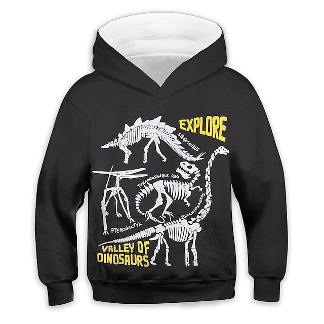 Baby & Kids Boys Clothing | Kids Boys Hoodie Long Sleeve 3D Print Dinosaur Letter Animal Pocket Dark Gray Children Tops Fall Spr