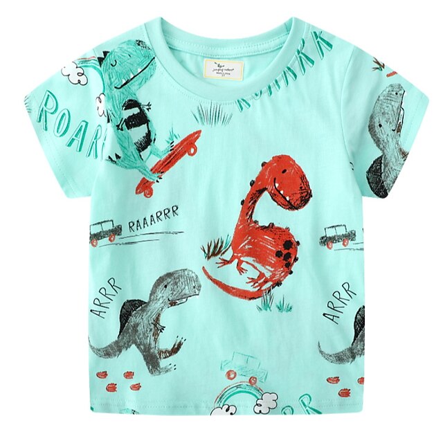 Baby & Kids Boys Clothing | Kids Boys T shirt Short Sleeve Cartoon Dinosaur Letter Light Blue Children Tops Spring Summer Active