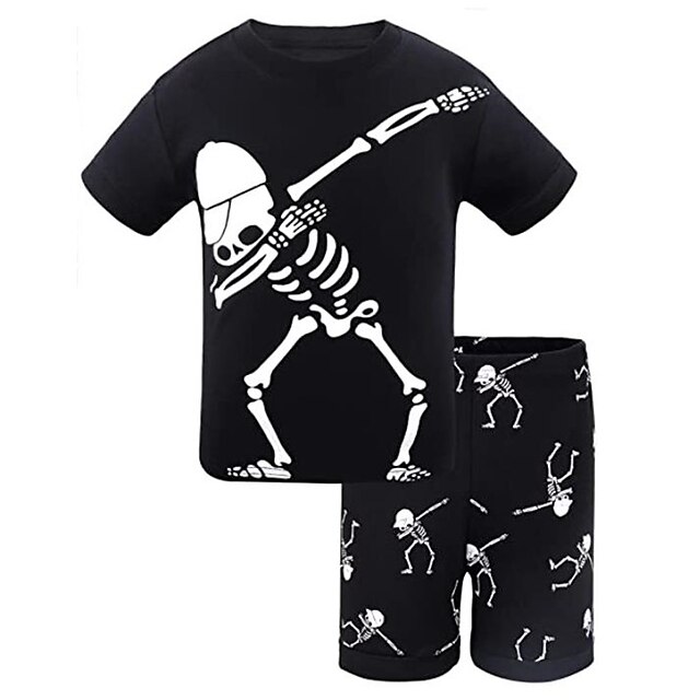 Baby & Kids Boys Clothing | Kids Boys Halloween T-shirt & Shorts Clothing Set 2 Pieces Short Sleeve Black Skull Crewneck Print S