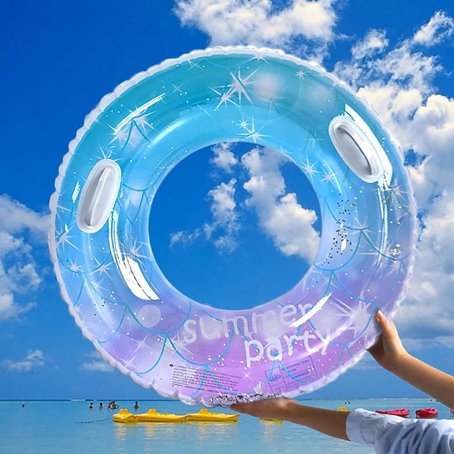  Pool Floats Adults Float Glitter Starry Sky Pattern Swimming Ring with Handle Strong Buoyancy Inflatable Pool Tube Water Fun Toy for Swim