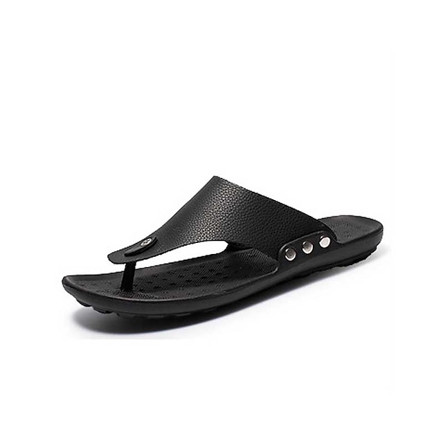  Bărbați Papuci & Flip-flops Sandale plate Papuci flip-flop Casual Stiluri de Plajă În aer liber Plajă Imitație Piele Loafer Negru Alb Cafea Bloc Culoare Vară