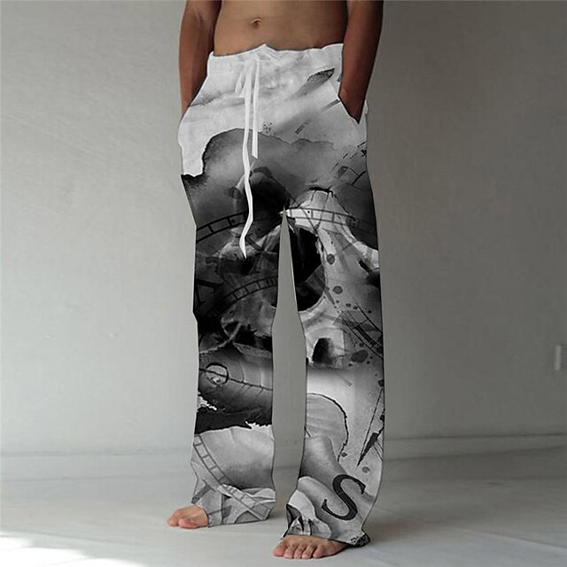 Mens Clothing Mens Bottoms | Mens Designer Fashion Straight Trousers 3D Print Elastic Drawstring Design Front Pocket Pants Casua