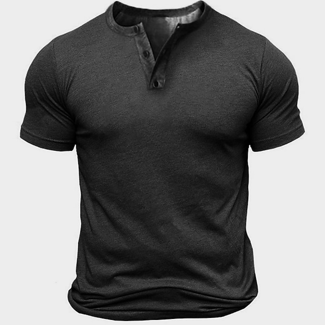 Men's T shirt Tee Henley Shirt Tee Solid Color Henley Plus Size Outdoor ...