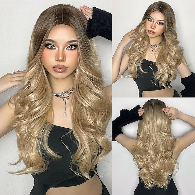 Beauty & Hair Wigs & Hair Pieces | HAIRCUBE Wigs Blonde Long Wavy Middle Part Natural Hairline Hair Auburn Black Brown Wave Cosp