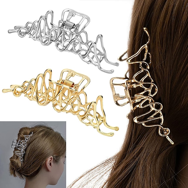  2 Pack Hair Claw Clips Large Metal Claw Strong Hold Clips Vintage Hollow Non-slip Hair Catch Barrette Clamp Hairpins for Fixing Hair Accessories for Women and Girls