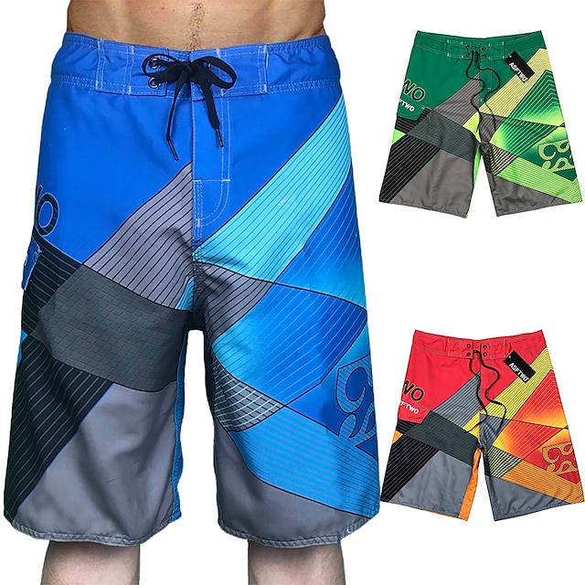  Men's Swim Trunks Swim Shorts Quick Dry Board Shorts Bathing Suit with Pockets Drawstring Swimming Surfing Beach Water Sports Stripes Gradient Summer