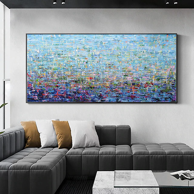 Handmade Oil Painting Canvas Wall Art Decoration Abstract Knife Painting Landscape Blue For Home Decor Rolled Frameless Unstretched Painting 11